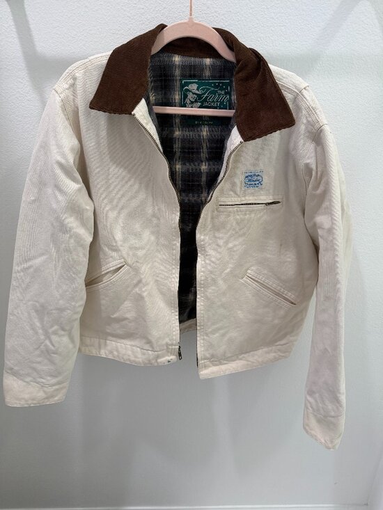 Jackets & Blazers - Winslow The Farm Jacket Cream Canvas Corduroy Collar Chore Coat Size S